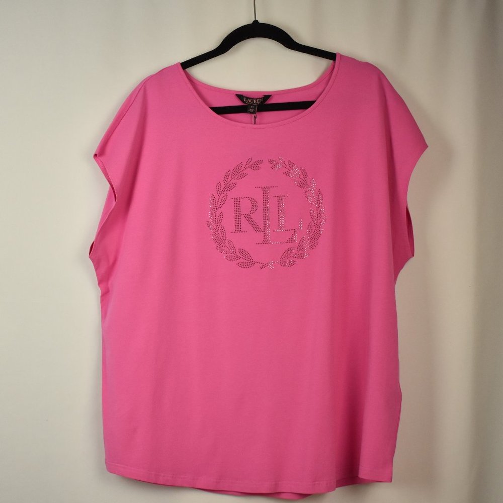 Lauren Ralph Lauren Cotton Blend Pink Sequin Graphic Sleeveless T-Shirt Size 2X